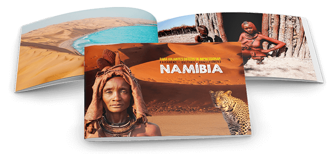 Mochup do PDF com o roteiro da viagem à Namíbia