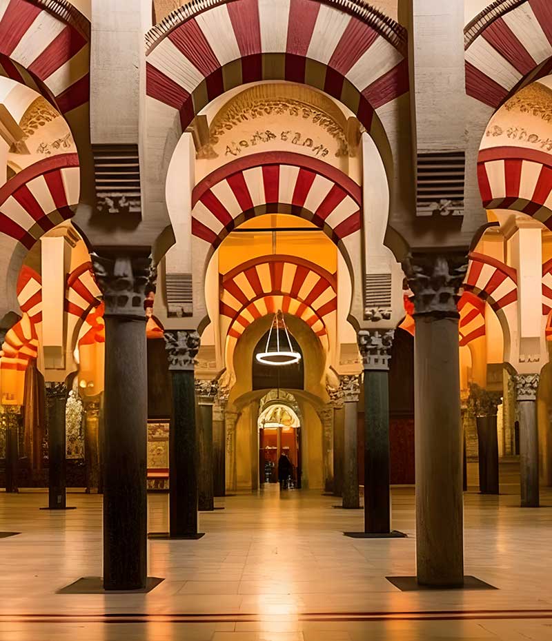 arquitetura interna com colunas e elementos históricos no sul da Espanha